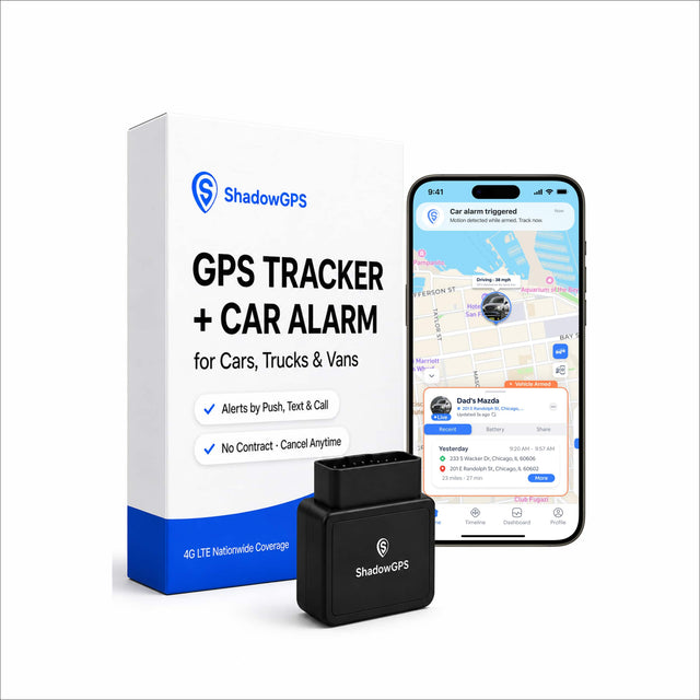 ShadowGPS

9:41 Car alarm triggered Motion detected while armed Track now

Pampanito GPS TRACKER + CAR ALARM for Cars, Trucks & Vans

Driving 38 mph - - be Aquarium (the Bay Hotel San F BAY Vehicle Armed

Alerts by Push, Text & Call

CISO

Dad's Mazda , 201 Randolph St. Chicago,,, Updated 0g ago 15 *Live

No Contract Cancel Anytime

Recent Battery Share Yesterday 9:20 AM- 9:57 AM 2335 Wacker Dr. Chicago, IL 60606 201 Randolph St. Chicago, IL 60602 23 miles 20 min More

Club Fugazi

Timeline

Dashboard

Prof