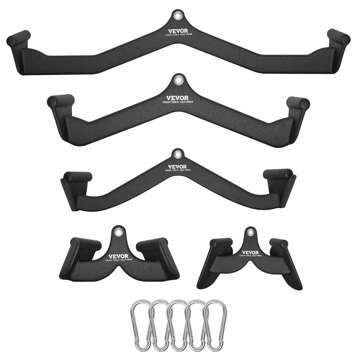 VEVOR - LAT Pulldown Attachments, Cable Machine Rowing T-bar V-bar 5 Set, Tricep Pull Down Bar, Back Strength Training - Black