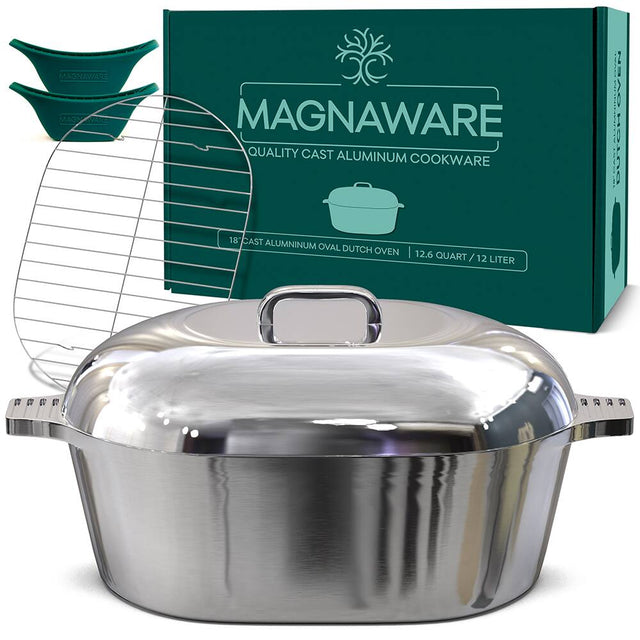 MAGNAWARE MAGNAVARE WARE MAGNAWARE QUALITY CAST ALUMINUM COOKWARE 18 CAST ALUMINUM OVAL DUTCH OVEN 12.6 QUART / 12 LITER