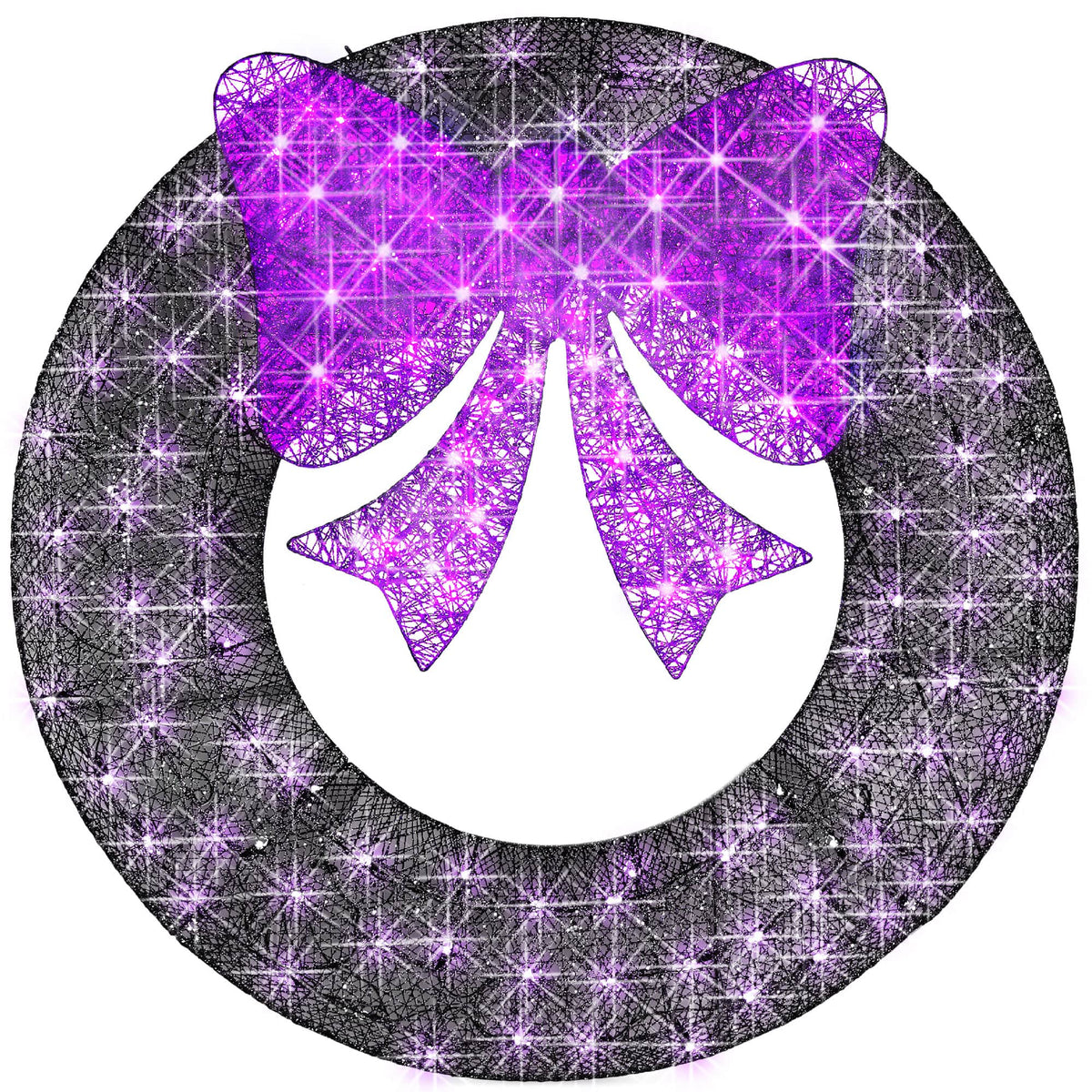 Best Choice Products - 36in Pre-Lit Outdoor Halloween Wreath, LED Metal Holiday Decor w/ 120 Lights, Bow - Purple/Black