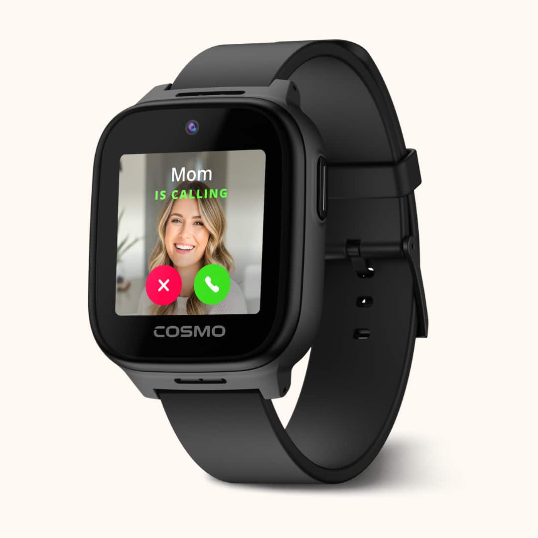 JrTrack 5 Kids Smart Watch by Cosmo | Best Kid-Safe Phone Watch | Precision Real-Time GPS Tracking | Call & Text - Black - (2025)