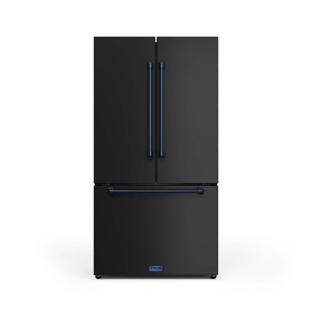 Front. Thor Kitchen - 36 in. Wide Gordon Ramsay Series by Thor Kitchen 20.3 Cu. Ft. Counter Depth Refrigerator with Navy Blue Hardware - Black.