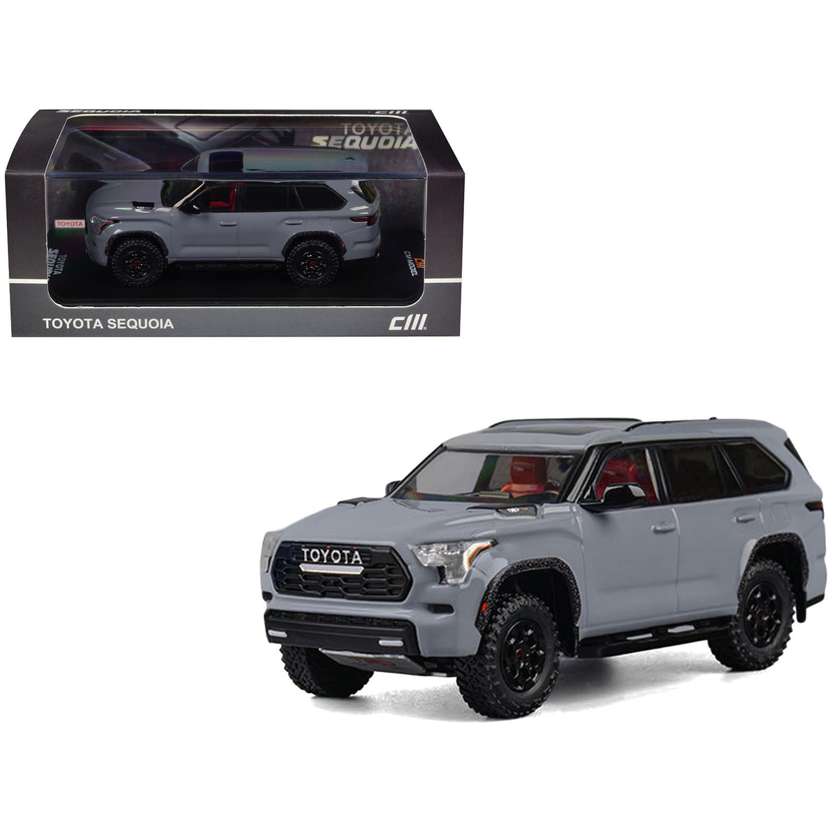 2024 Toyota Sequoia Cement Gray with Red Interior 1/64 Diecast Model Car by CM Models