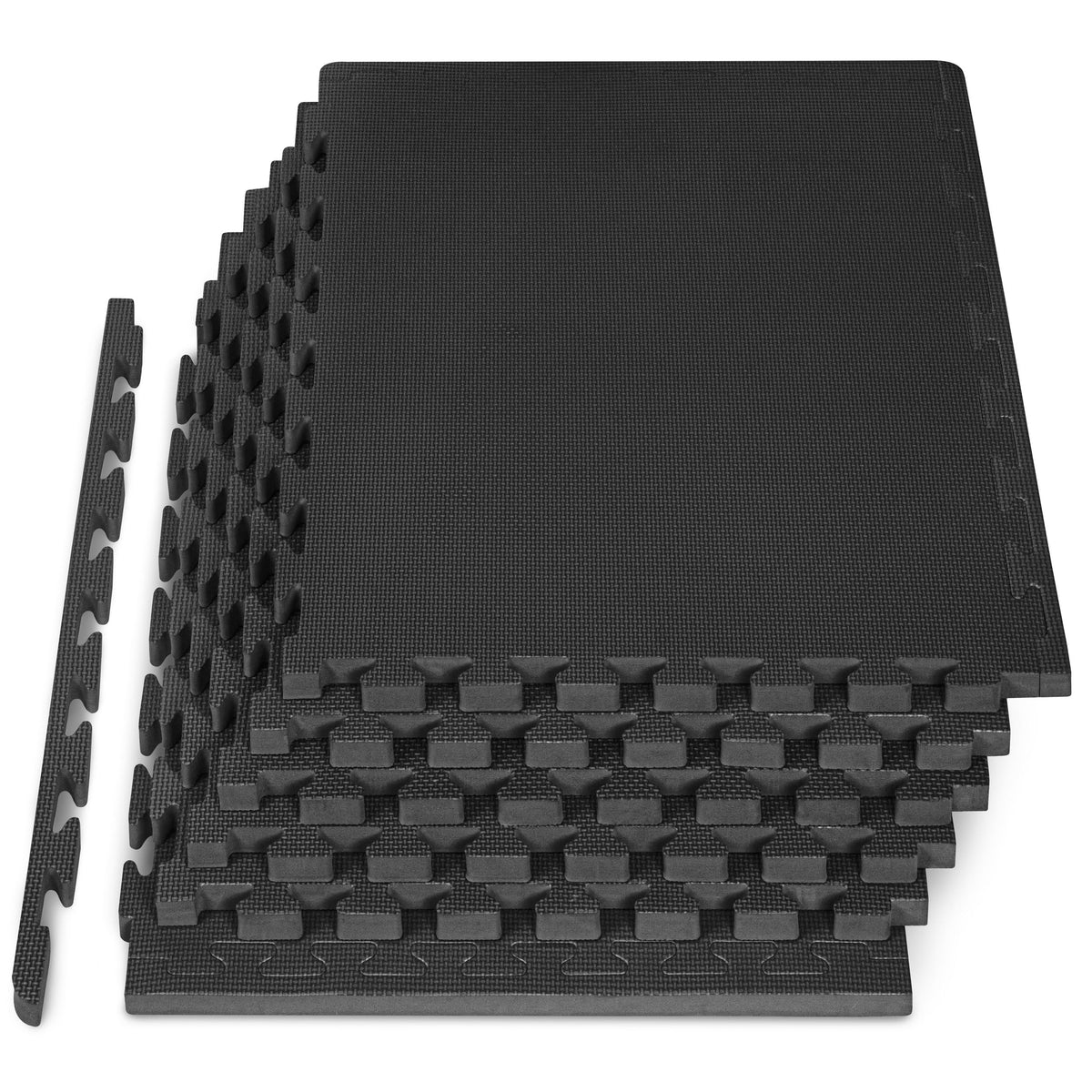 ProsourceFit - Weaved Pattern Exercise Puzzle Mat 1-in, 24 Sq Ft - 6 Tiles - Black