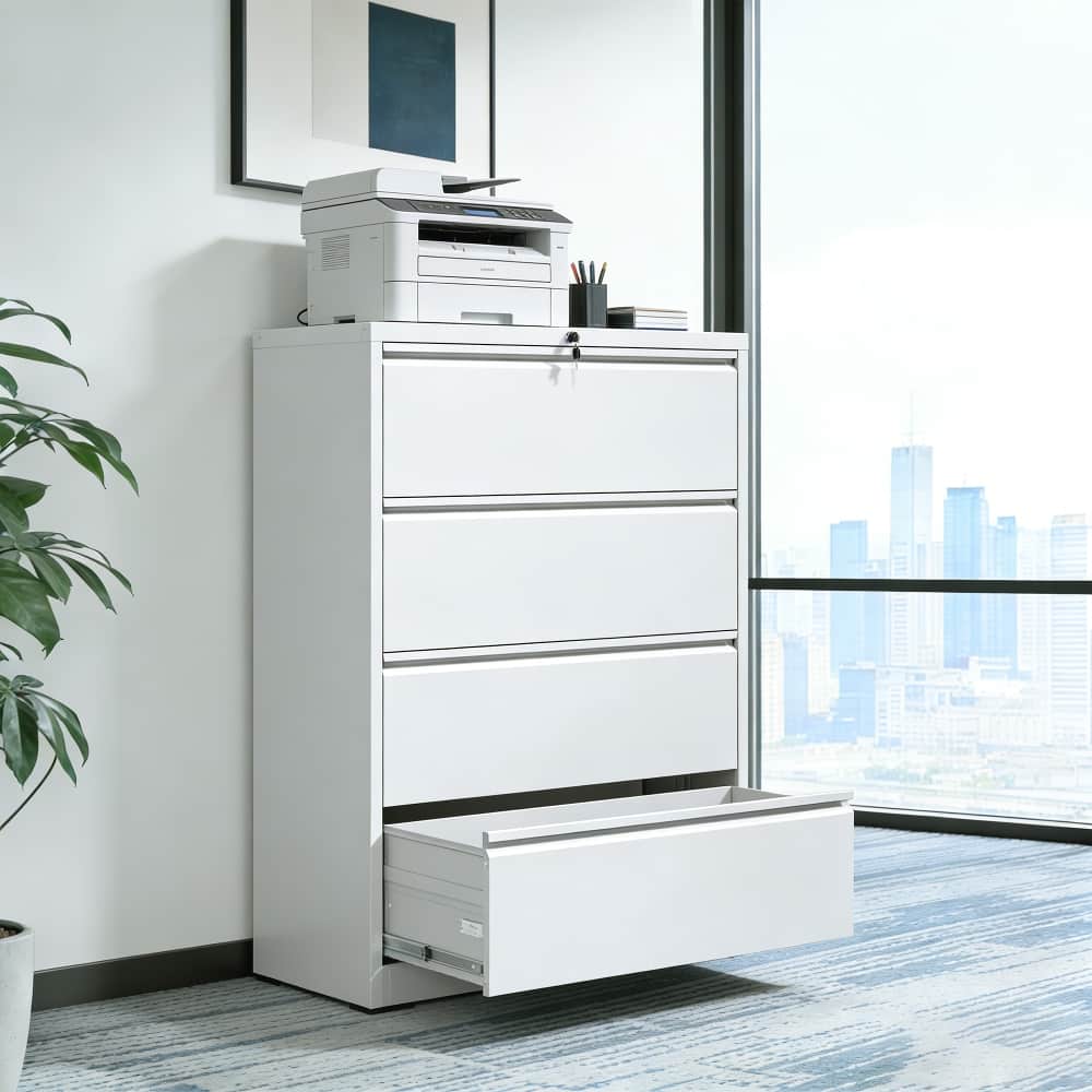 Loheer - 4 Drawer Lateral File Cabinet Heavy Duty Metal Filing Cabinet 35.4 Inch Wide Locking File Cabinet for Home Office