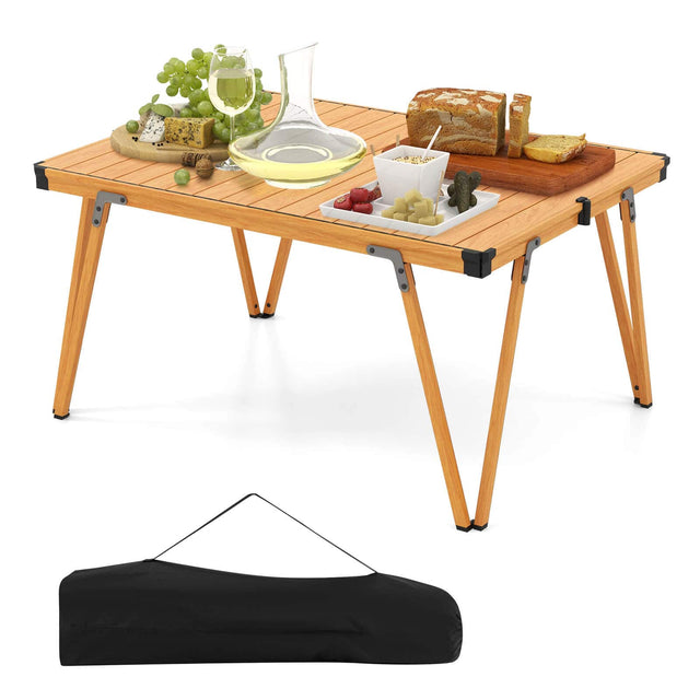 Front. Costway - Folding Camping Table w/ Storage Bag and Waterproof Desktop Aluminum Structure - Brown.