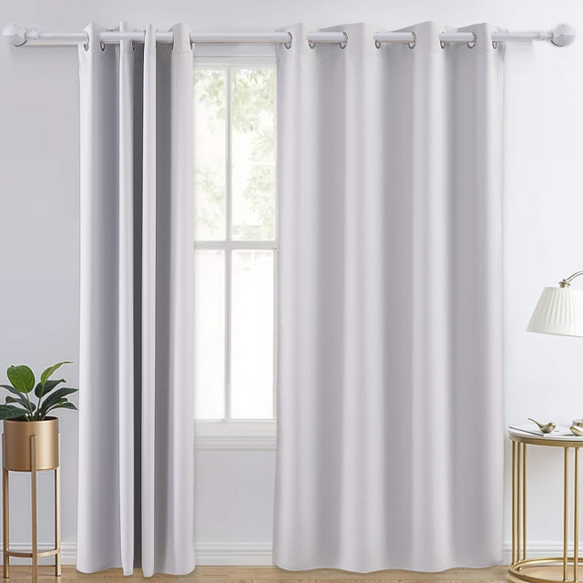 Front. VEVOR - Blackout Curtains, White Blocking Drapes for Bedroom and Living Room, 2 Panels Set Grommet Room Darkening Curtain - White.