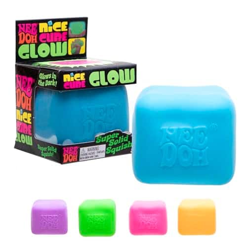 Schylling - NeeDoh Nice Cube Glow Sensory Toy, Glow in the Dark, Super Solid Squish, Ages 3+, 1 Cube - Multicolor