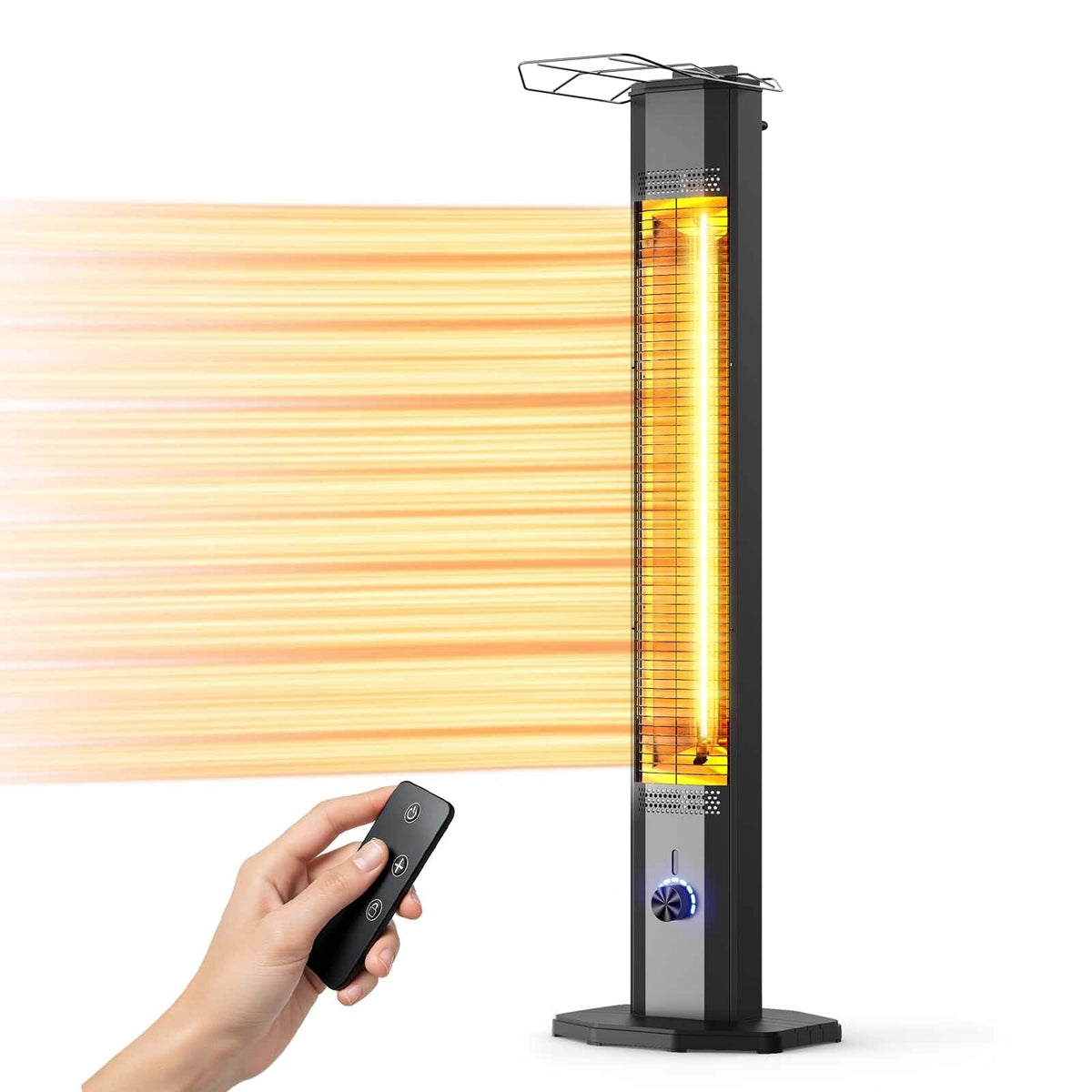 Petrimins - 1500W Infrared Tower Heater, Electric Patio Heater with 9 Heat Settings, 9H Timer, IPX5 Waterproof Indoor Outdoor Use - Black
