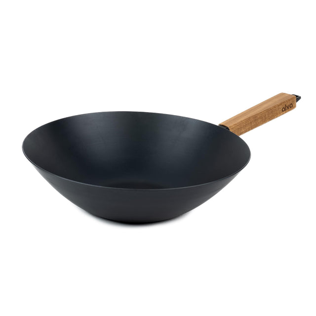 Front. Alva - Alva Forest Blue Carbon Steel Wok, 12" - Black.
