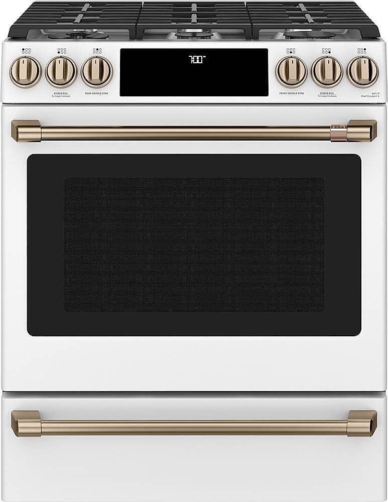 Café - 30 in. Wide 6 Burners 5.6 Cu. Ft. Slide-In Gas Convection Range, Customizable - Matte White