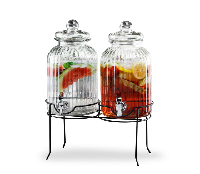 Front. Style Setter - Canyon Beverage Dispenser Set of 2 With Black Metal Stand 1.3 Gal Each - Clear.