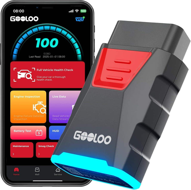 08:00 GOeLOO 100 VCI 100 EOBD Last Read 2025-01-01 08:00 Full Vehicle Health Check Give your car a thorough health check. Engine Inspection Live Data Engine Failure Detailed Read Vehicle Inspection Data Stream Battery Test HUD 4 GOOLOO G Maintenance Smog Check Home Mall Service