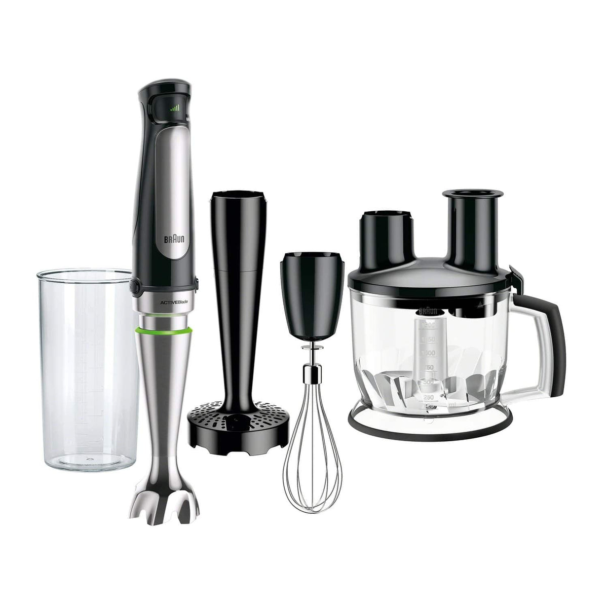 Braun - MultiQuick Smart-Speed Hand Blender with 500 Watts of Power, Whisk, Masher, and 6-Cup Food Processor - Stainless Steel
