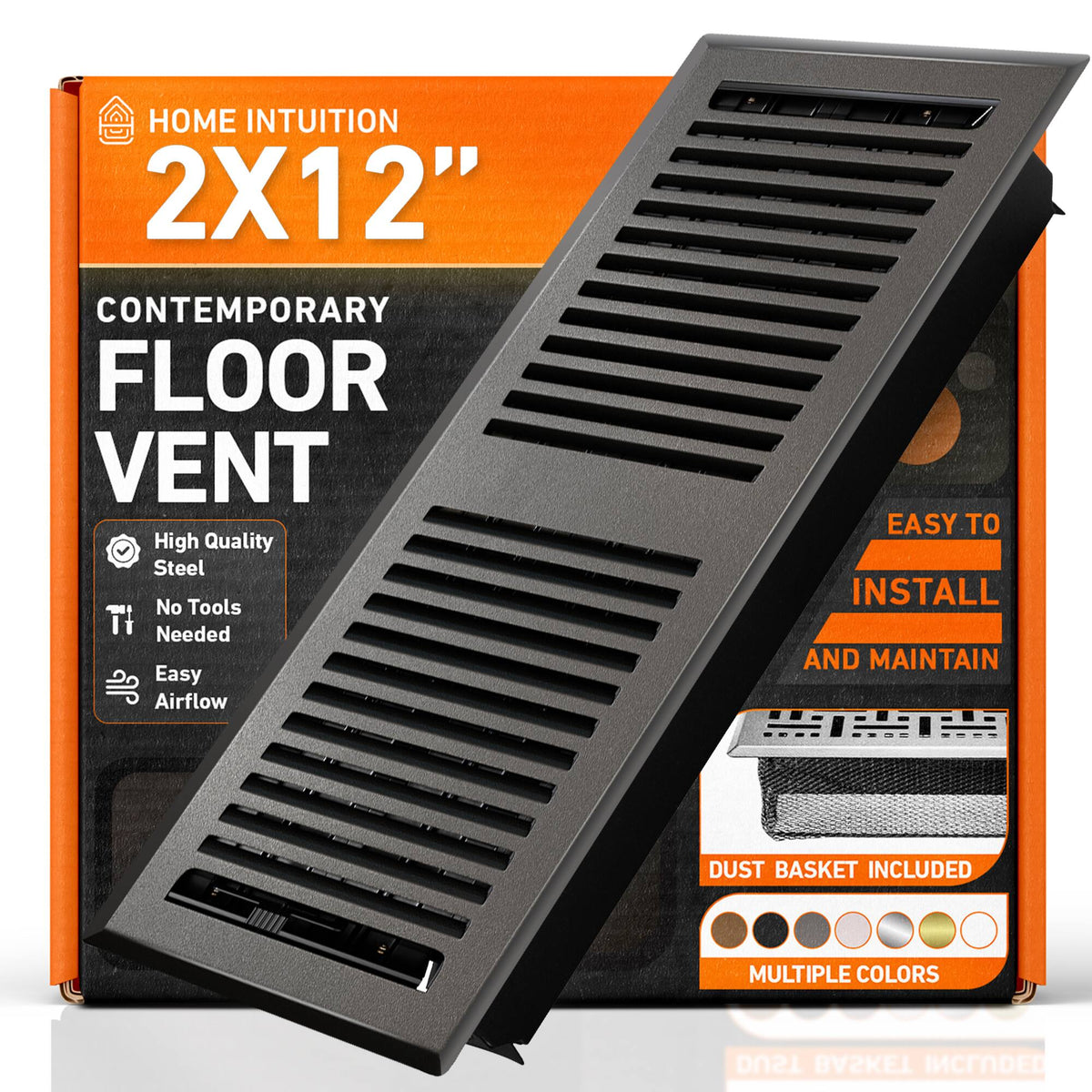 Home Intuition - 2X12 Floor Vent Covers with Mesh Cover Trap, Heat and Air, for HVAC Duct, Contemporary, Dark Grey - Dark Gray