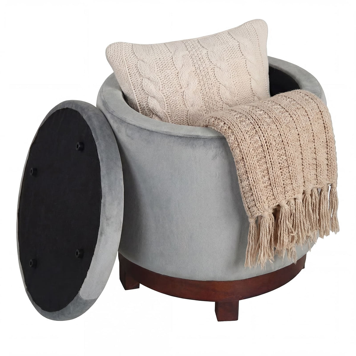Costway - 360° Swivel Velvet Foot Rest with Hidden Storage, 400 Lbs Weight Capacity for Home - Light Gray with 360° Swivel