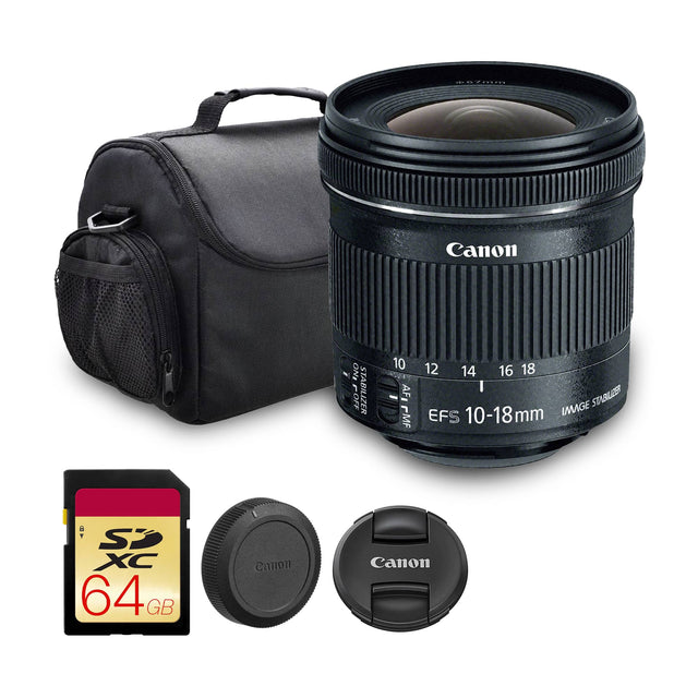 Canon EF-S 10-18mm f/4.5-5.6 IS STM Lens  
Canon SD XC 64GB Memory Card  
Canon Lens Cap