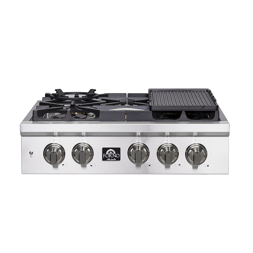 Forno Appliances - 30 in. Wide 5 Burner Spezia Built-In Gas Cooktop with Brass Burners and LP Conversion Kit - Stainless Steel
