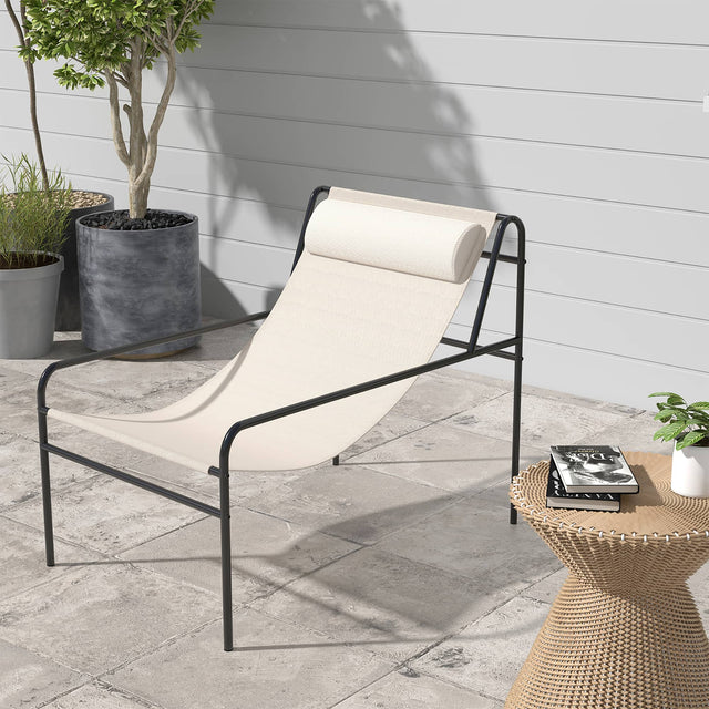 Front. Gymax - Gymax Patio Sling Chair Modern Accent Chair w/ Removable Headrest & Sturdy Metal Frame - Beige.