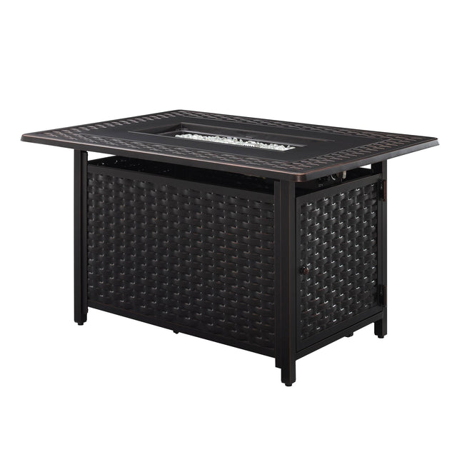 Front. Fire Sense - Albany Aluminum Rectangular LPG/NG Fire Pit - Antique Bronze.