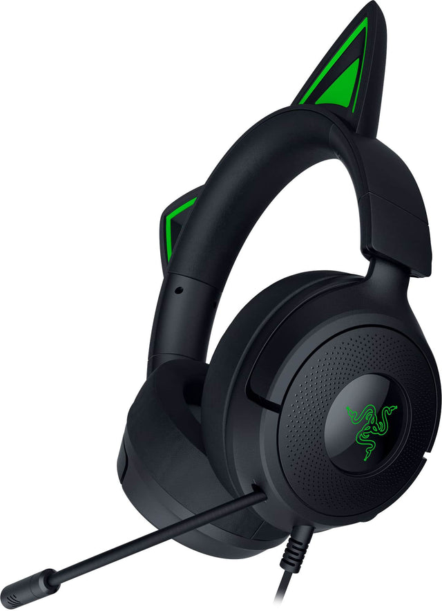 Front. Razer - Kraken Kitty V3 X Wired Over-the-Ear Gaming Headset for PC, Mac, PlayStation, Nintendo Switch, Steam Deck, Mobile - Black.
