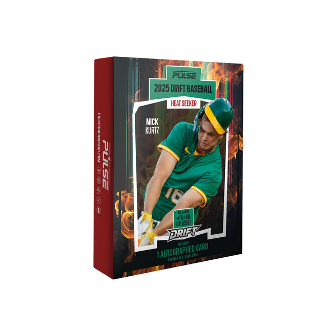 PULSETRADINGCARD.COM  
PULSE 2: PLSE 2025 DRIFT BASEBALL HEAT SEEKER  
NICK KURTZ 16  
ALL CARDS #D/40 OR LESS!  
DRIFT INCLUDES AUTOGRAPHED CARD  
1 JEWEL CASE  
108 A I PER BOX