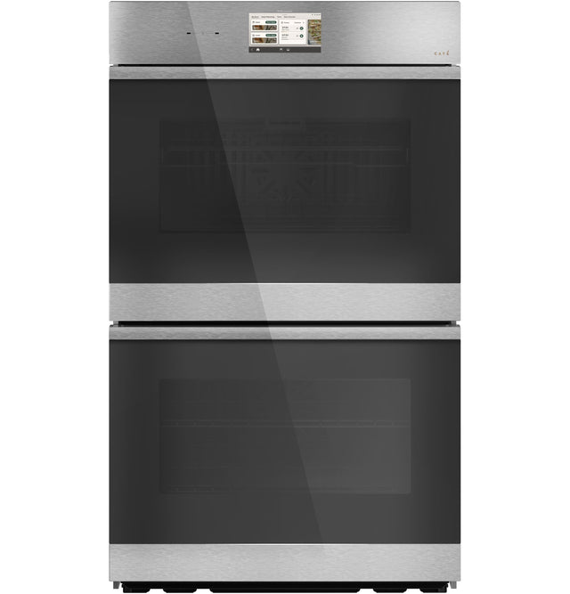 Front. Café - 30" Smart Built-In Double Electric Convection Wall Oven with Air Fry and Push-to-Open Door - Platinum Glass.