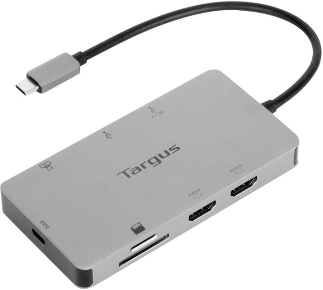 Front. Targus - USB-C Dual HDMI 4K Docking Station with 100W PD Pass-Thru - Silver.