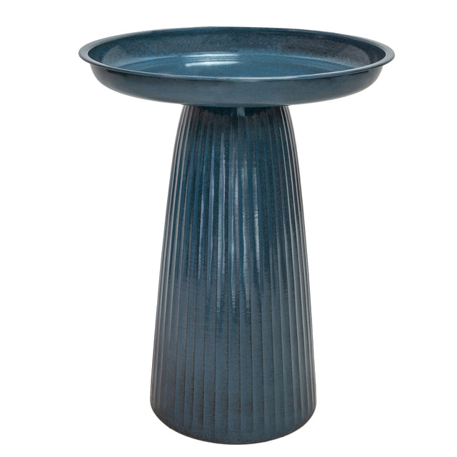 Front. Sunnydaze - Gleeful Garden Metal Outdoor Bird Bath - Blue Glaze.
