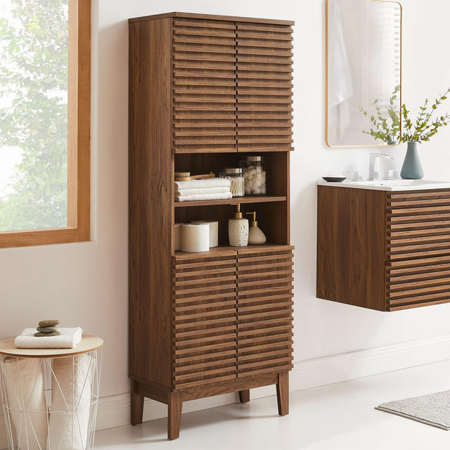 Front. Modway - Render Tall Bathroom Storage Cabinet by Modway - Walnut.