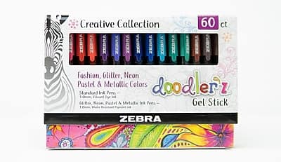Zebra - doodler'z Gel Pen, Medium Point, 1.0mm, Ink, 60 Pack - Assorted