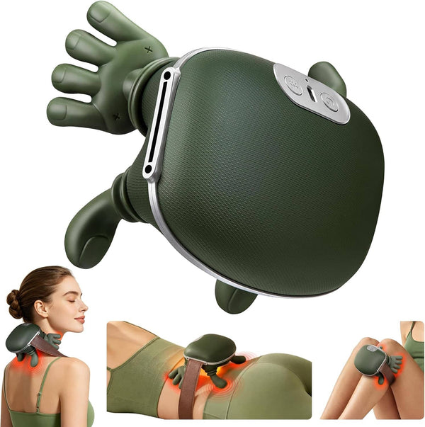 Core Tech - Cordless 4D Kneading Neck and Shoulder Massager with Heat, Bionic Hand Design and Adjustable Strap - Green