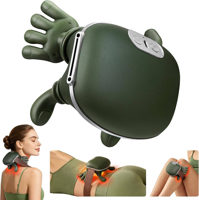 Front. Core Tech - Cordless 4D Kneading Neck and Shoulder Massager with Heat, Bionic Hand Design and Adjustable Strap - Green.