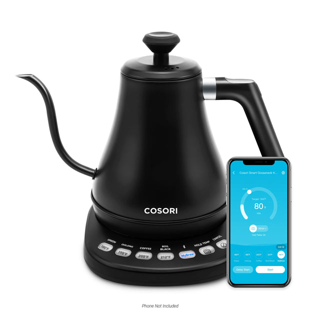 Front. Cosori - Smart 0.8L Gooseneck Electric Kettle - Black.