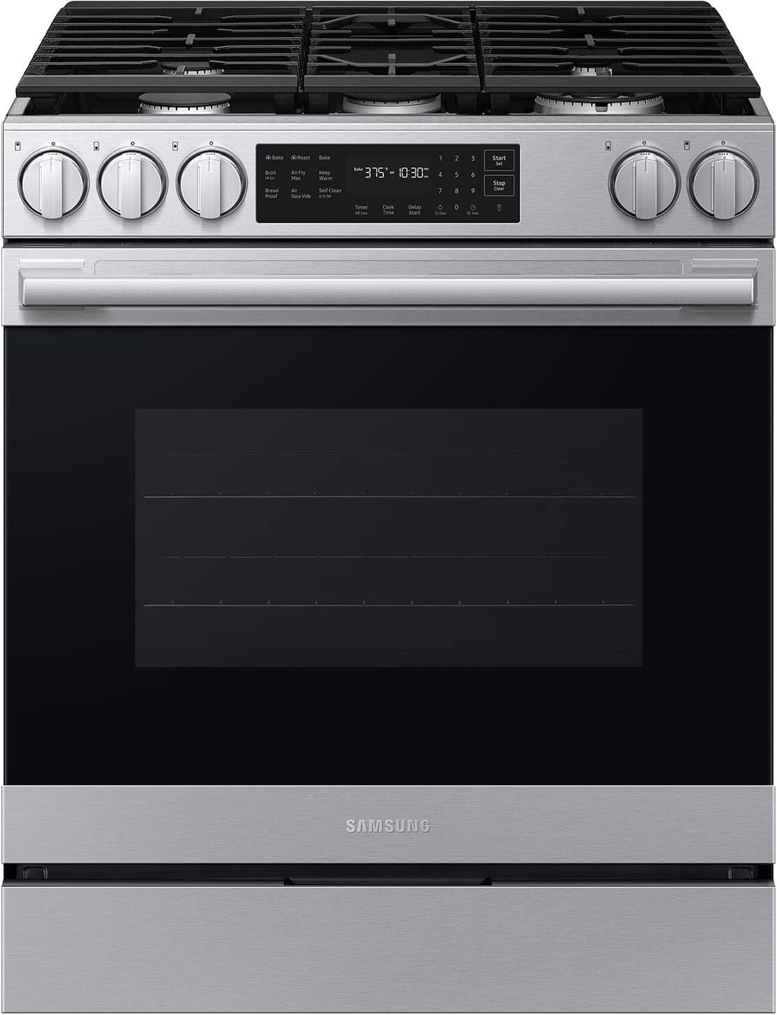 Samsung - 30 in. Wide 5 Burner 6.0 cu. ft. Bespoke Smart Slide-In Gas Range with No Preheat Air Fry Max and True Convection - Stainless Steel