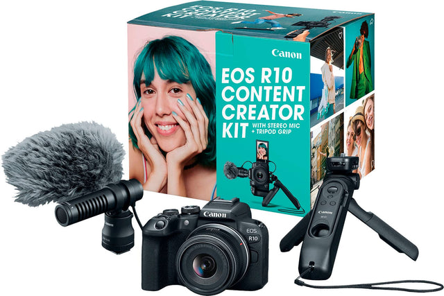 Front. Canon - EOS R10 Mirrorless Camera with RF-S 18-45 f/4.5-6.3 IS STM Lens Content Creator Kit - Black.