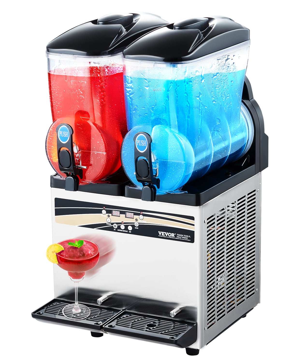 VEVOR - Commercial Frozen Drink Maker, 15Lx2 Double Tank Slushy Machine, 120 Cups Stainless Steel Margarita Smoothie - Black,silver