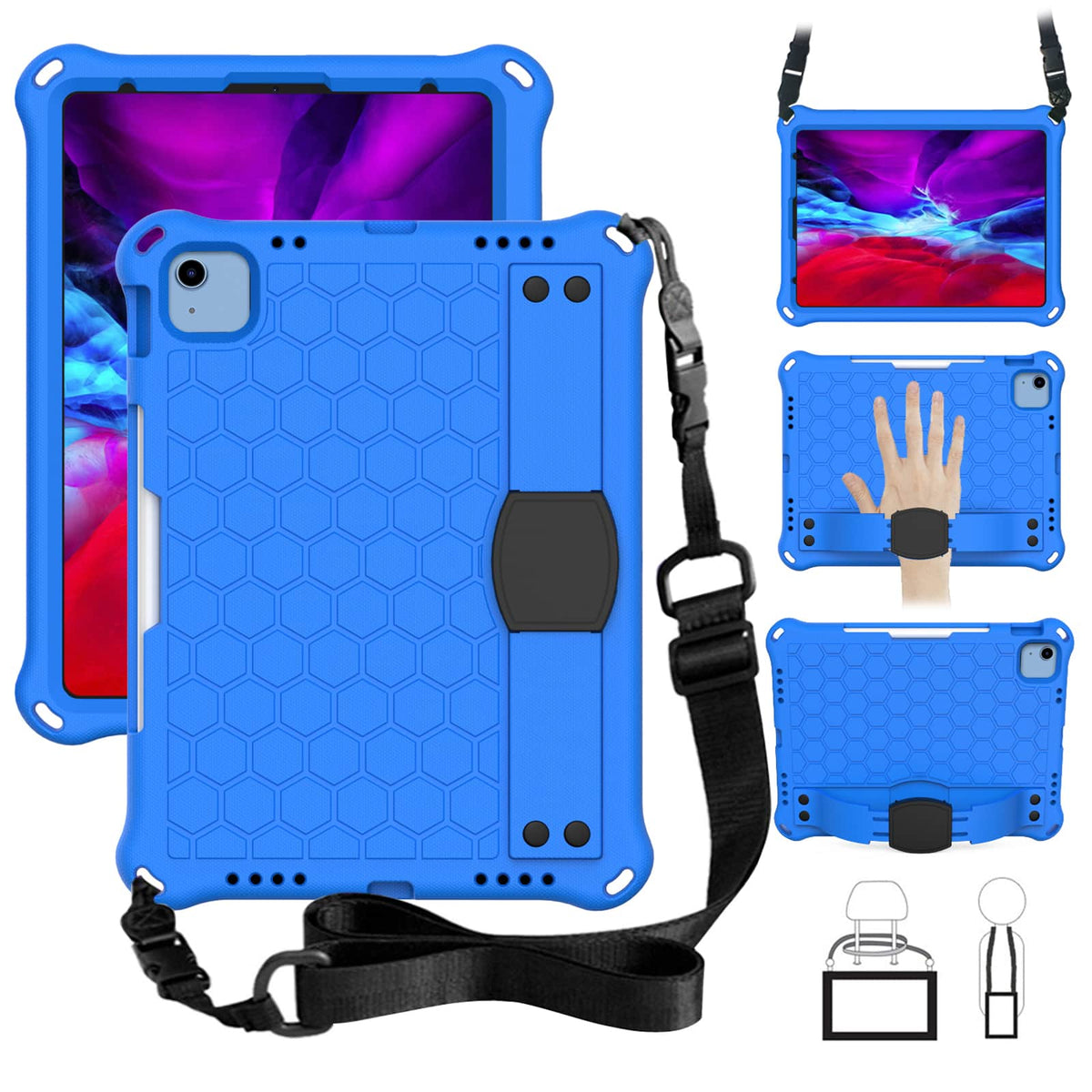 UUCOVER - Shockproof Kids Case for iPad (A16) 11-inch 2025 / iPad 10th Gen 10.9" 2022 EVA+TPU Stand Cover with Shoulder Strap - Blue