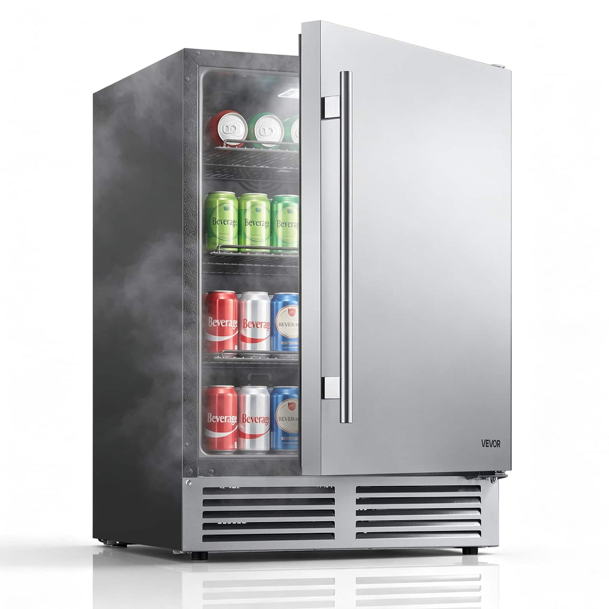 VEVOR - Outdoor Beverage Refrigerator, 24 Inch Undercounter Drink Fridge, 304 Stainless Steel Door, 5.0 Cu. Ft, Hold 180 Cans - Silver;Black