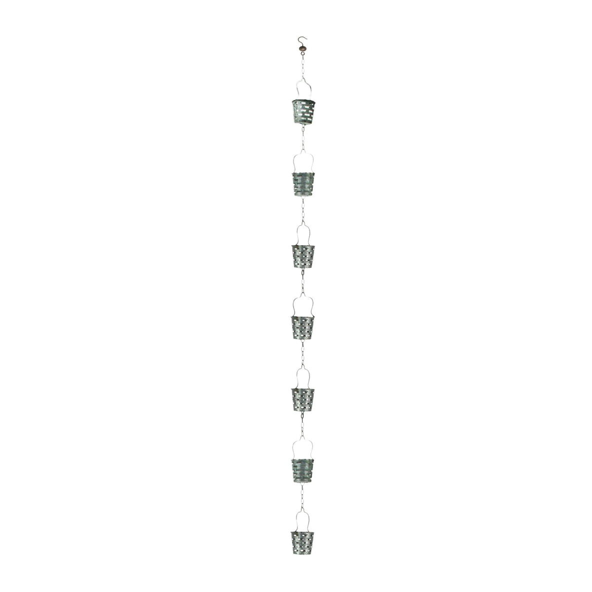 Zeckos - 74 Inch Galvanized Metal Olive Bucket Rain Chain Gutter Home Downspout Accent - Silver