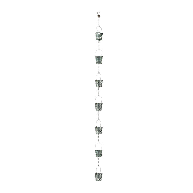 Front. Zeckos - 74 Inch Galvanized Metal Olive Bucket Rain Chain Gutter Home Downspout Accent - Silver.