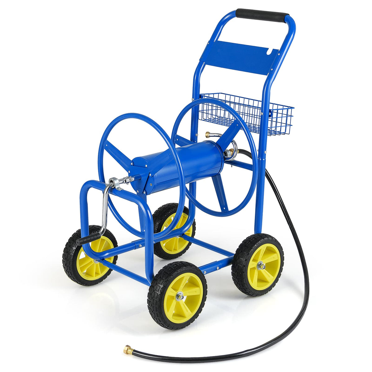 Gymax - Garden Hose Reel Cart 300 FT of 5/8'' Large Capacity Heavy-Duty Metal Hose Cart - Blue