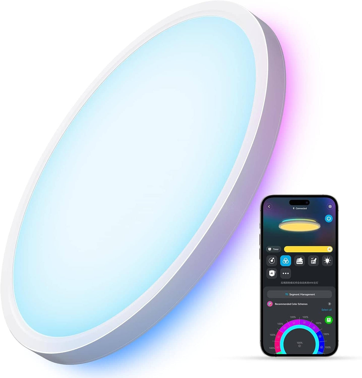 Govee - Smart RGBIC LED Ceiling Light, 2400LM Flush Mount Light Fixture，DIY Colors, Works with Alexa, 12 Inch, 1 Pack - ‎White