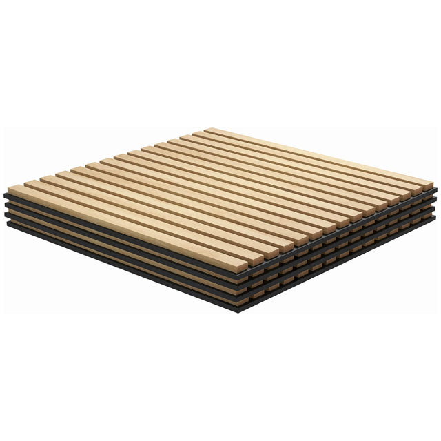 Front. Homcom - x 24" Wood Panels for Wall, 4 Pack Acoustic Panels, Sound Absorbing Slat Wall for Wall Decor - Oak.
