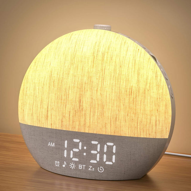Front. Dazzed Corner - Sunrise Alarm Clock, Digital Alarm Clocks Bedside - Ivory White.