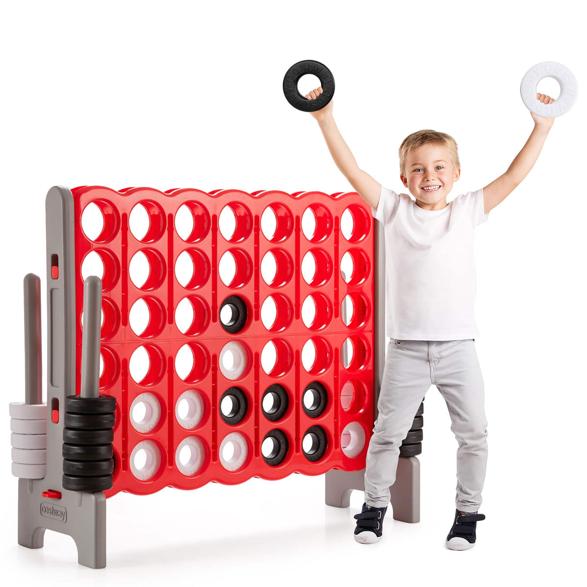 Costway - Jumbo 4-to-Score 4 in A Row Giant Game Set Outdoor Indoor Adults Kids Family Fun - Red