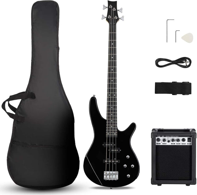 Front. Winado - Electric Bass Guitar 4 String Bass Guitar with 20 Watt Amplifier, PJ Type Pickup, Naturally air-dried Maple Neck.