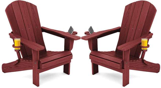Front. SERWALL - Adirondack Chairs Set of 2 with Cup Holders,Composite Adirondack Chairs,HDPE Outdoor Chairs - Red.