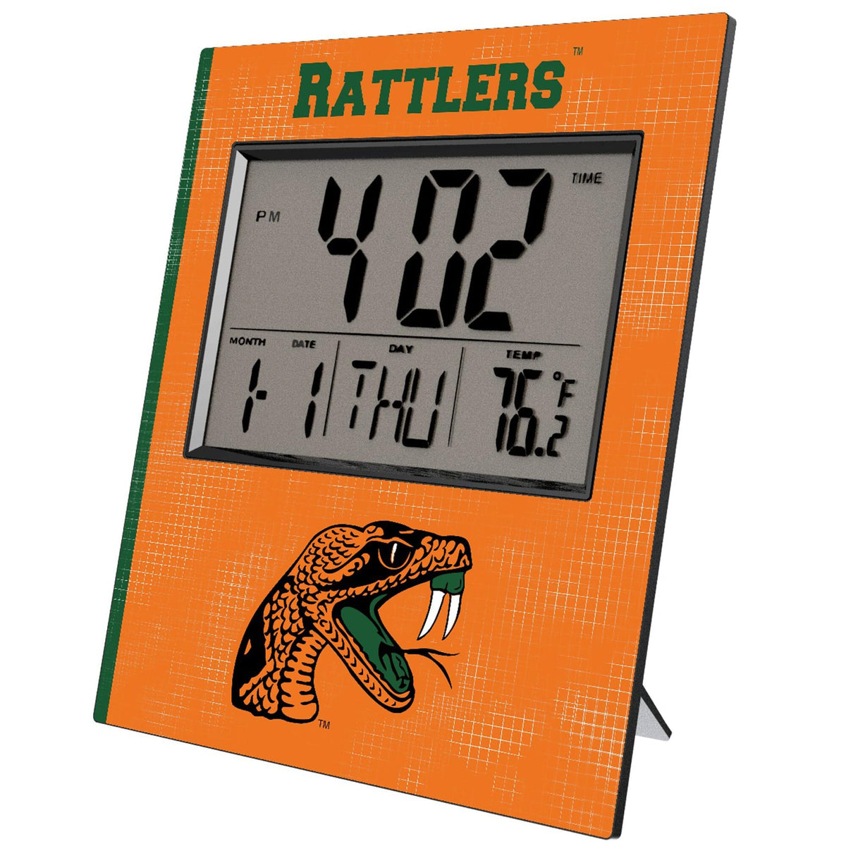 Keyscaper - Florida A&M Rattlers Cross Hatch Digital Desk Clock - Multicolor