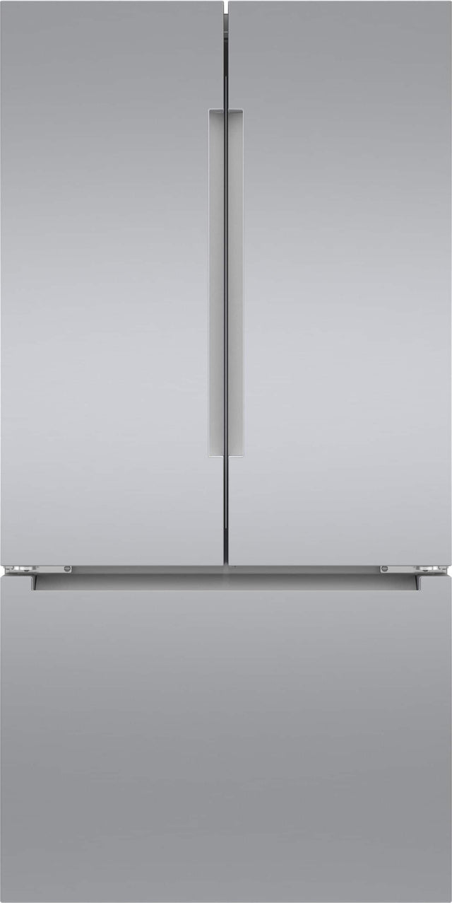 Front. Bosch - 800 Series 36 in. Wide 21 Cu. Ft. French Door Bottom Freezer Counter-Depth Smart Refrigerator with FarmFresh System - Stainless Steel.